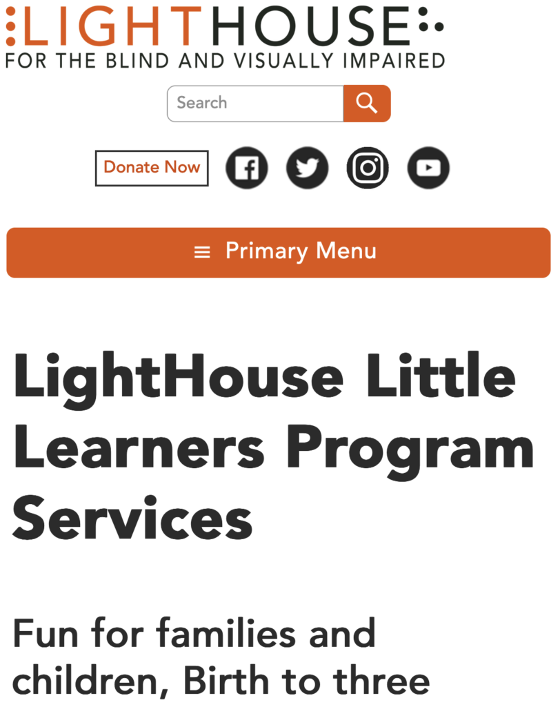 Lighthouse for the Blind and Visually Impaired logo and Little Learners  program services