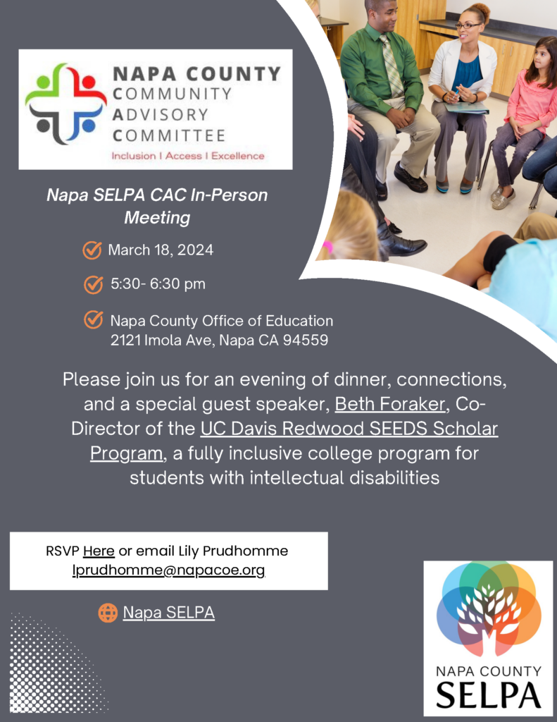Napa SELPA CAC In-Person Meeting March 18, 2024 5:30-6:30 p.m.