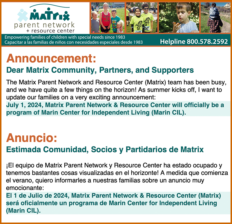 Matrix Parent Network and Resource Center logo and banner with pictures of children from our Matrix community.