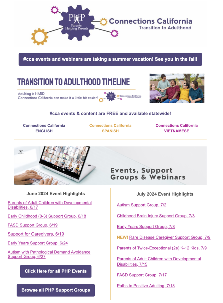 PHP Parents Helping Parents newsletter for July 2024
