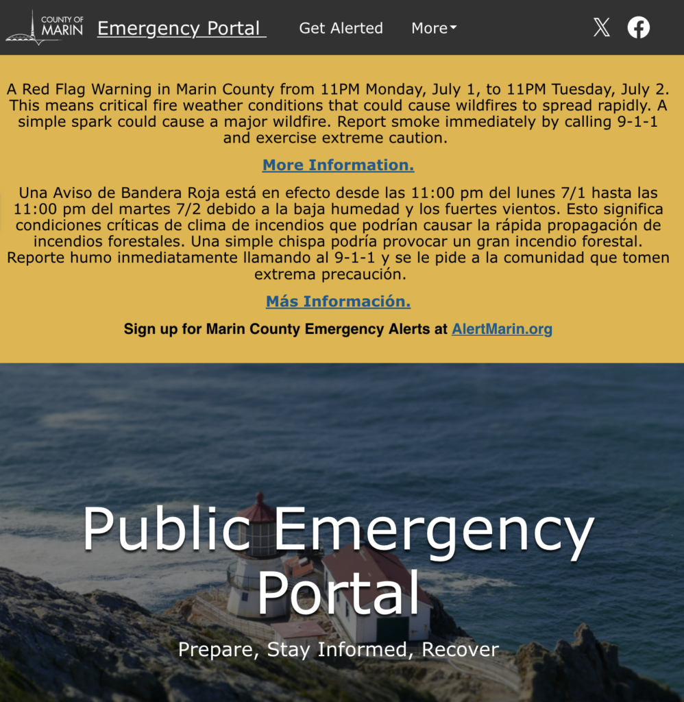 Marin County Oublic Emergency Portal, Prepare, Stay Informed