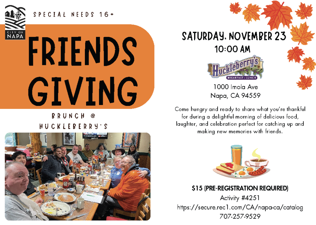 FRIENDS GIVING – 16+ BRUNCH @ HUCKLEBERRY’S flyer