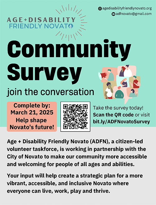 Novato Community Survey flyer. Join the conversation