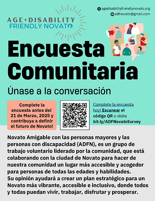 Age + Disability Friendly Novato Encuesta Comunitaria
Únase a la conversación