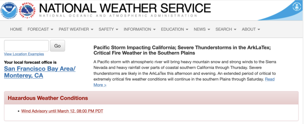 Pacific Storm Impacting California; Hazardous conditions in San Francisco Bay Area 