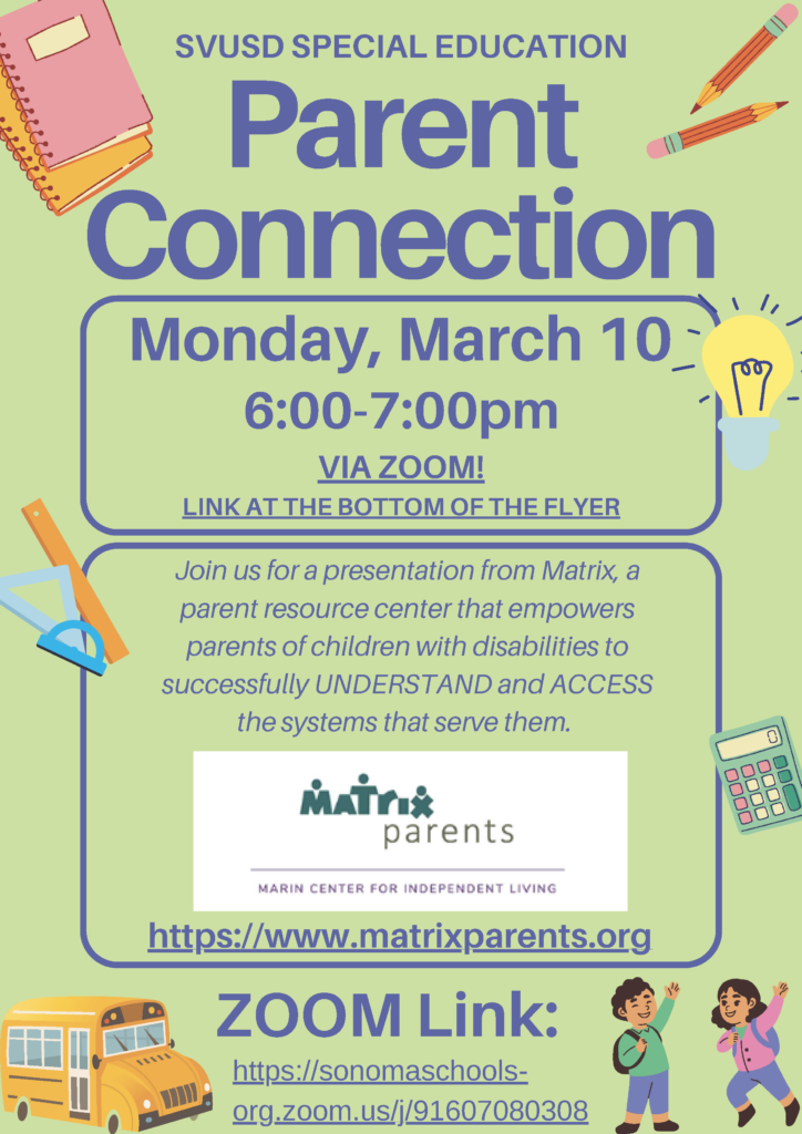 SVUSD Parent Connection event flyer
